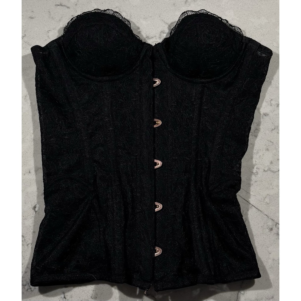 Savage X Fenty Rihanna Lace Corset Top Black X-Small XS Rose Gold Lace-Up Back